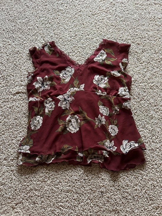 Maurices Tops - Maurices Burgundy Floral Lace-Trim V-Neck Camisole